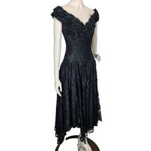 VTG Fairycore Romantic Goth Witchy Whimseygoth Black Lace Halloween Party Dress